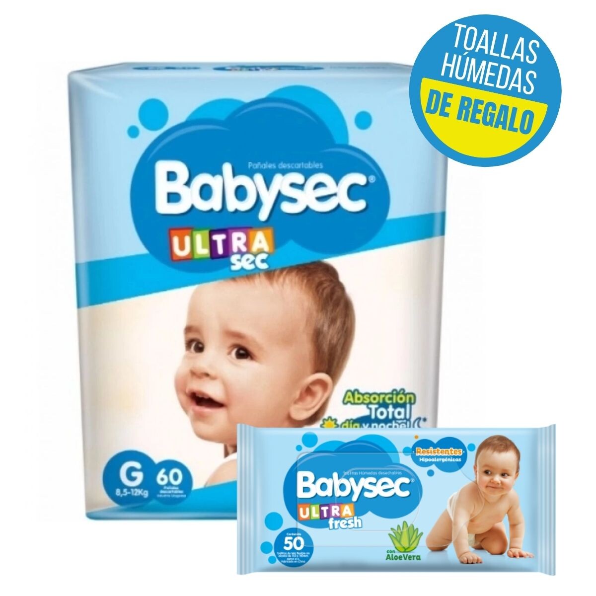 Pañales Babysec Ultrasec G X60 + Toallita Húmeda de Regalo X50 