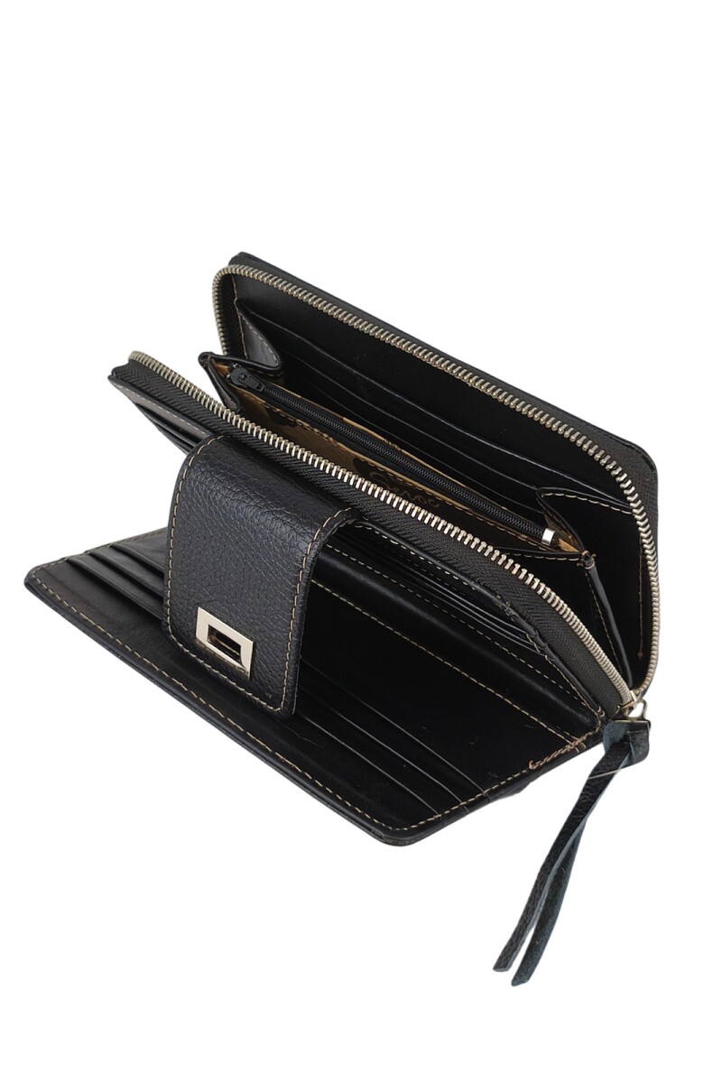 Monedero con tarjetero y cierre metálico Negro