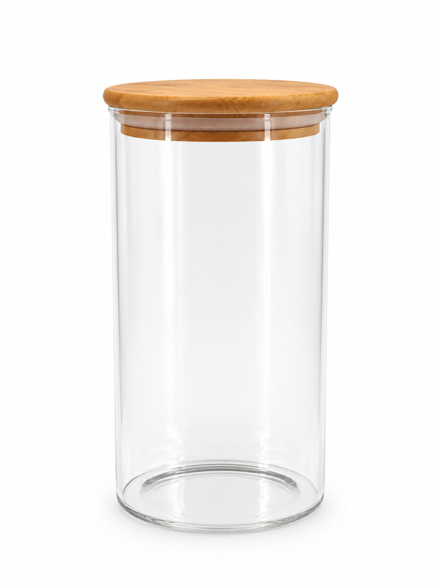 FRASCO VIDRIO TAPA BAMBU 1300 ML - TRANSPARENTE 