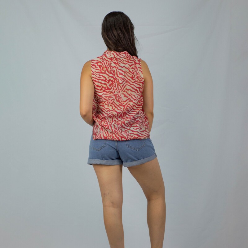Camisa Sin Mangas Leaves Flower Red
