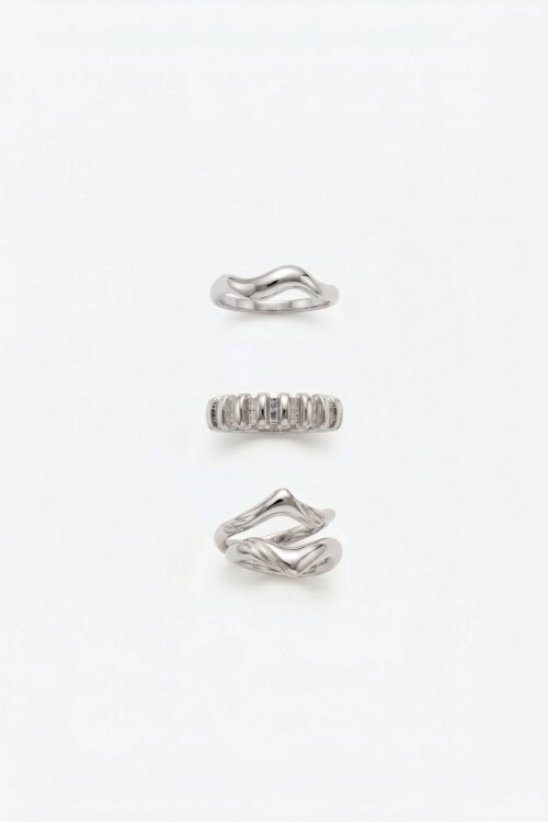 Set de tres anillos wavy irregular plateado