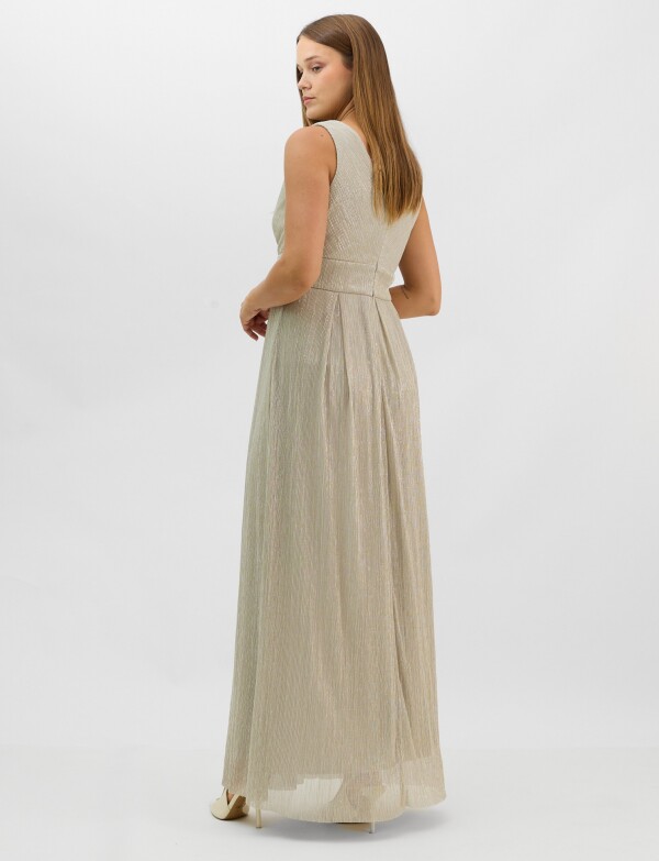 Vestido Gasa Con Lurex Y Cintura De Strass BEIGE