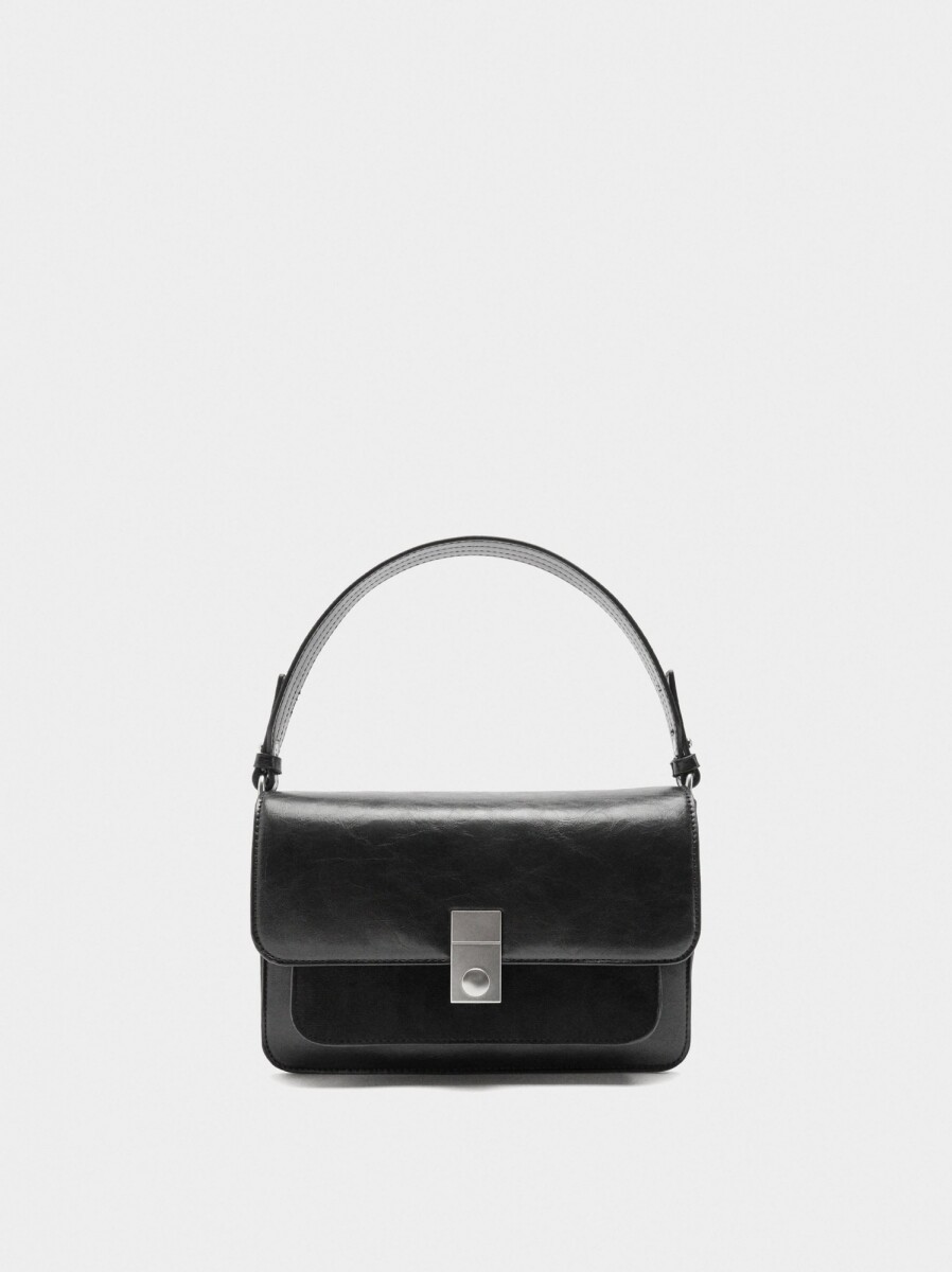 Bolso De Mano Con Solapa - negro 