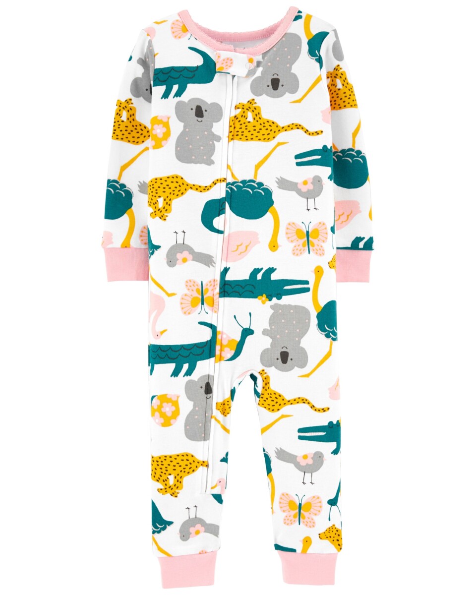 Pijama de 1 pieza con 100% ajuste perfecto de algodón, sin pie y estampado con animales 