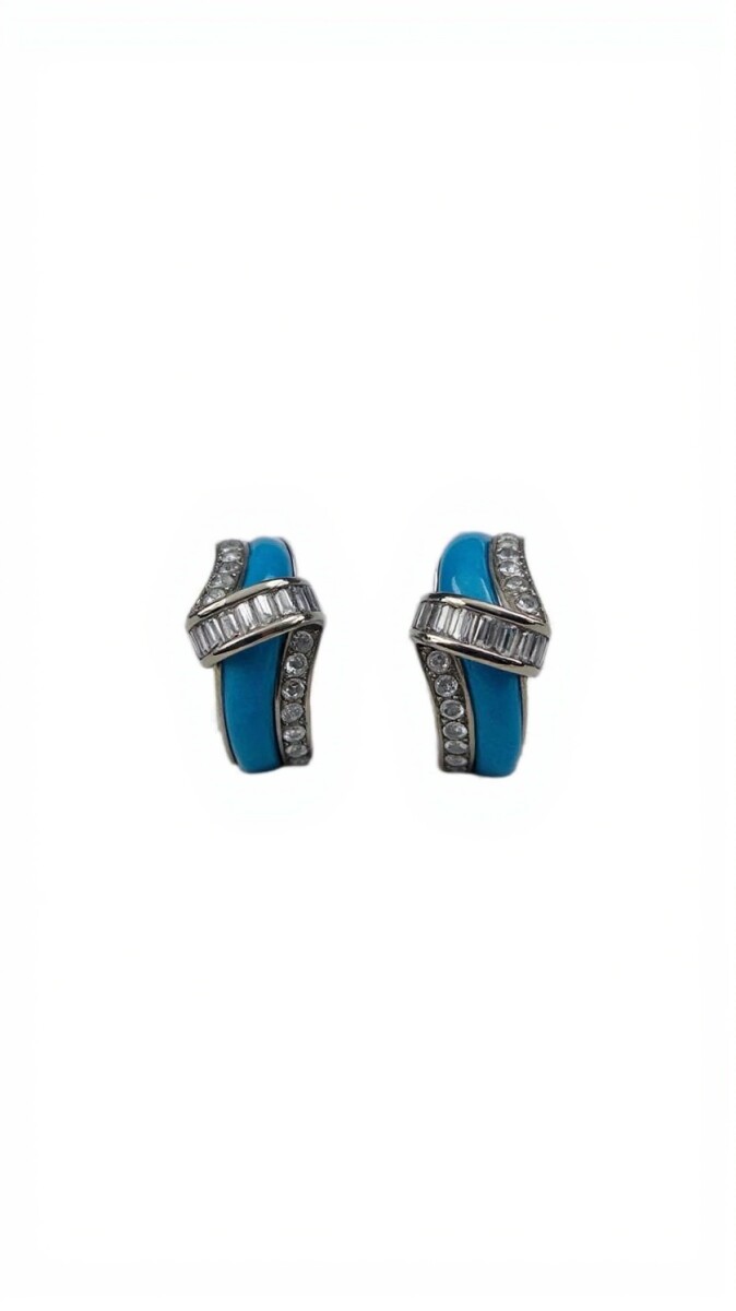 Caravanas Medio Aro Turquesa - Zirconias - Plata 925 - CA4313 - sinpiedra 