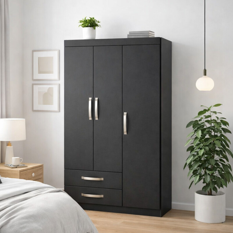 Ropero 3 Puertas 2 Cajones 5 Estantes - La Tentación Color Negro Ropero 3 Puertas 2 Cajones 5 Estantes - La Tentación Color Negro