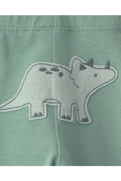 Set tres piezas de algodón, pantalón y bodies, verde y crema, diseño dinos Sin color