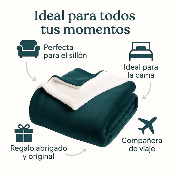 Frazada Manta Polar Con Corderito Acolchado 2 Plazas 230x200 Variante Color Verde Oscuro
