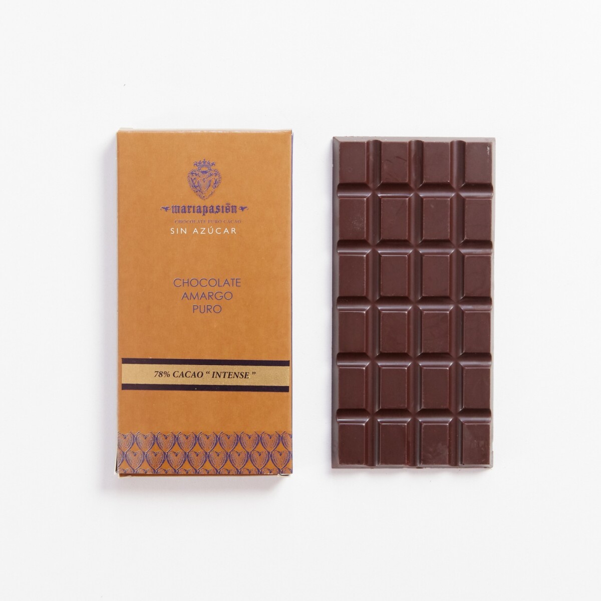 Tableta Chocolate Amargo 78% Puro Cacao (80 grs) SIN AZÚCAR 