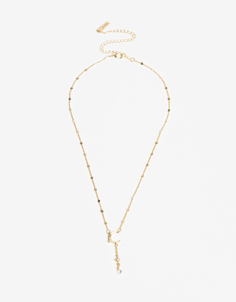 Cadena Corta con Dije Cubic zirconia Collar Luna Con Cubic Zirconia - Dorado