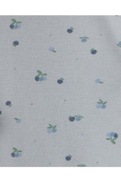 Set tres piezas de algodón, pantalón y bodies, azul y crema, diseño arándanos Sin color