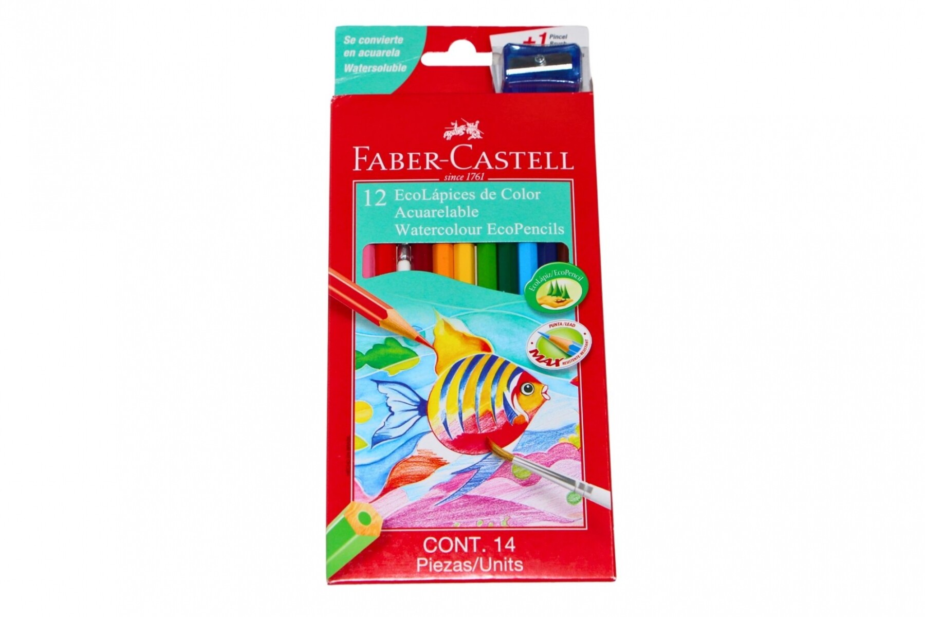 LAPIZ FABER ACUARELABLE 12 COLORES CON PINCEL Y SACAPUNTAS INCLUIDO 