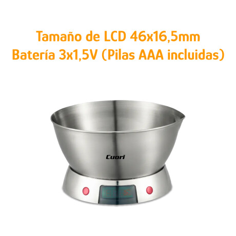 Balanza de Cocina Digital Acero Inox 5Kg LCD Bowl Extraíble Plateado