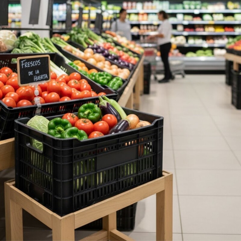 Cajon de plástico apilable grande multiuso NEGRO