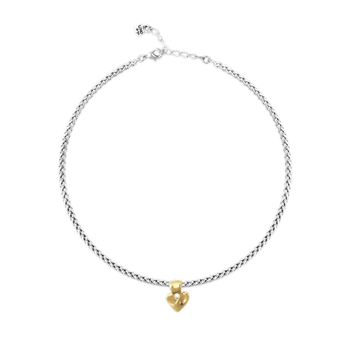 COLLAR DE ALEACIÓN DE METALES BAÑADO EN PLATA DE LEY CON DETALLE DE CORAZÓN BAÑADO EN ORO 18K - Colgante 