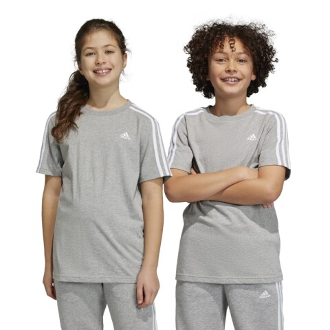 Remera Adidas Essentials 3 Rayas Gris