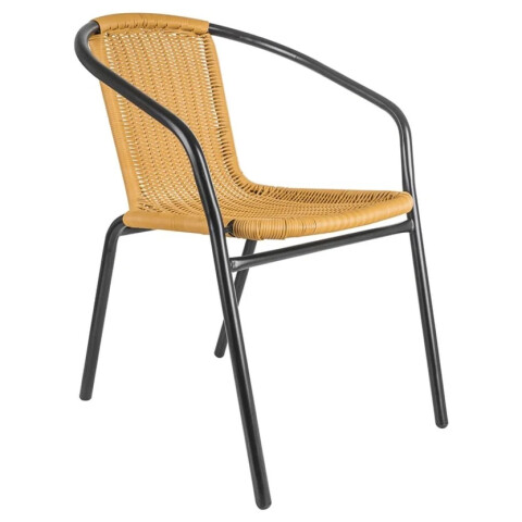 Silla exterior de metal y rattán PVC con apoyabrazos beige Silla exterior de metal y rattán PVC con apoyabrazos beige