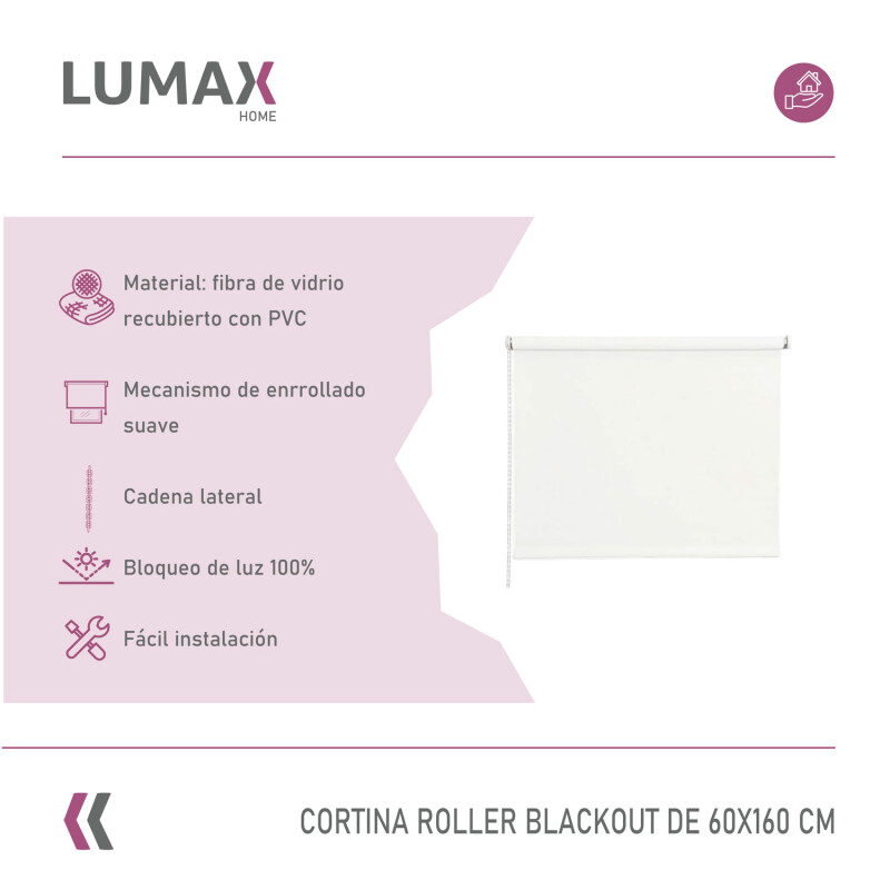 Cortina Roller Blackout Lumax 60 X 160 Cm Colores Blanco