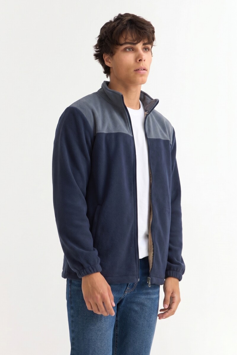 Campera de polar con corderito AZUL