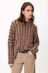 Sweater Lana Crop Oceano Negro/Marrón