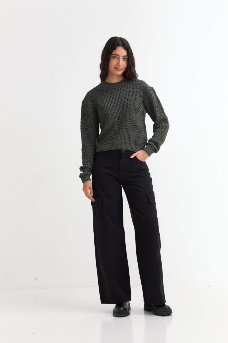 Sweater en punto waffle AZUL PIEDRA