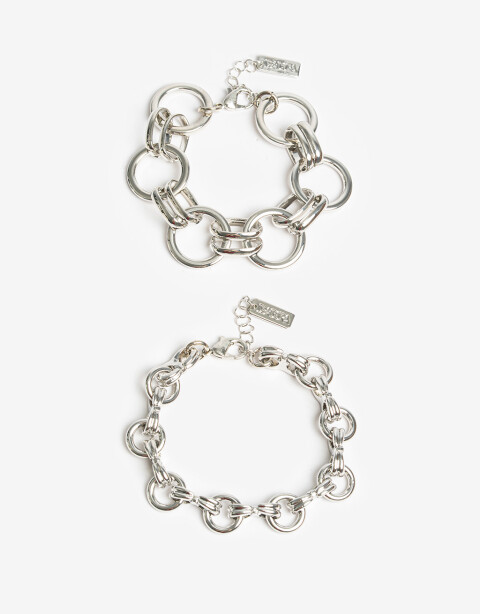 Pulseras Flexibles Sets Metal Pulseras Flexibles Sets Cadena De Metal - Plateado Rodio