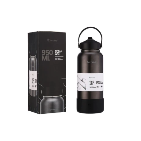 Botella Térmica Terrano con Pico 950mL. NEGRO-METALIZADO