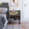 Mesa de Luz un cajon Grafito detalle Madera clara y rattan Mesa de Luz un cajon Grafito detalle Madera clara y rattan
