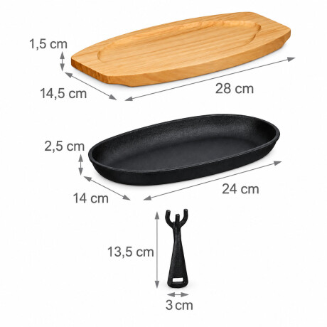 Plancha Grill Oval Hierro Base Madera Para Servir Grafito