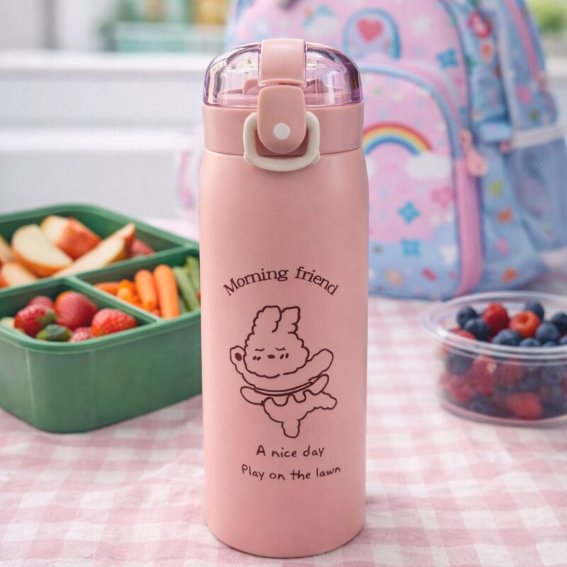 Botella Térmica Infantil 500ml Acero Inoxidable Con Pico Antigoteo Rosa