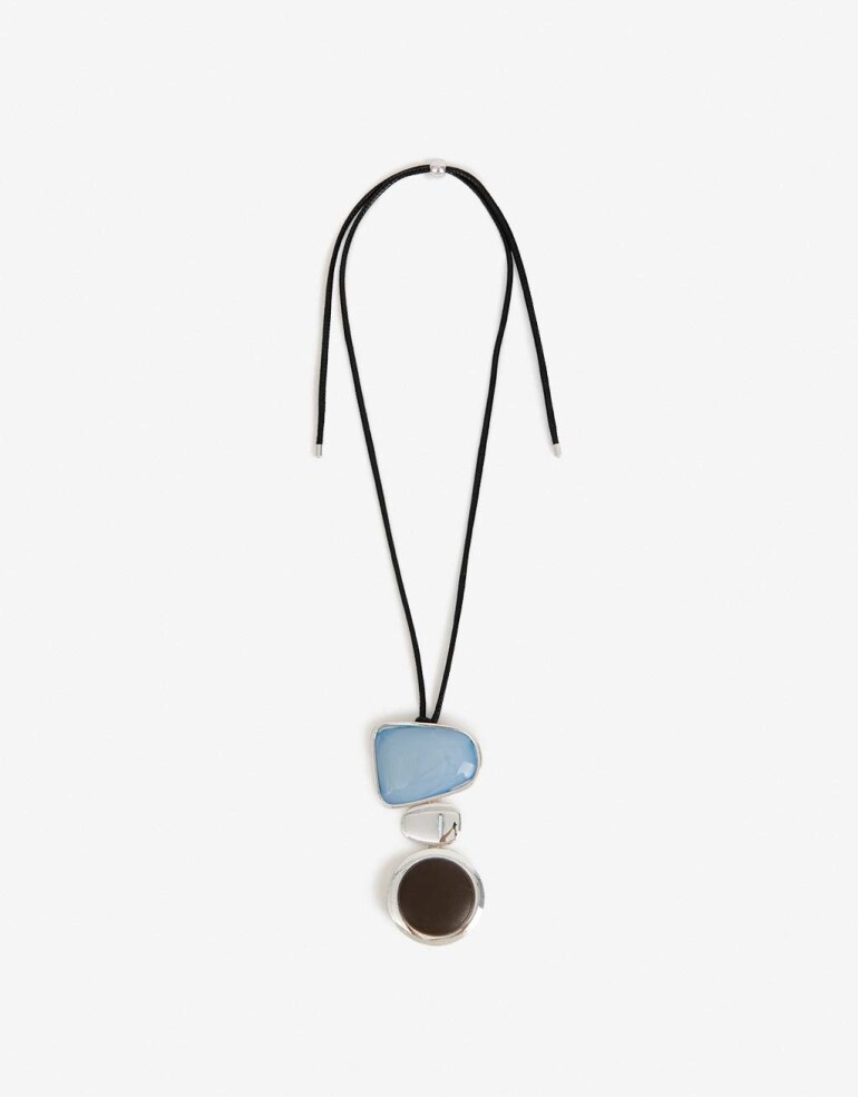 Collares Largos Color Collar Largo Metal Resina - Plateado Niquel