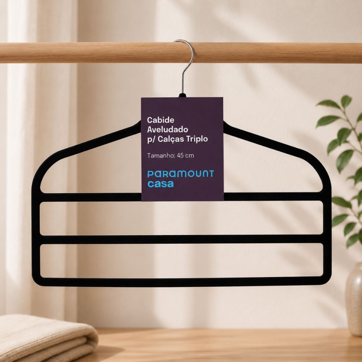 PERCHA AFELPADA PARA PANTALONES TRIPLE 45CM NEGRO 