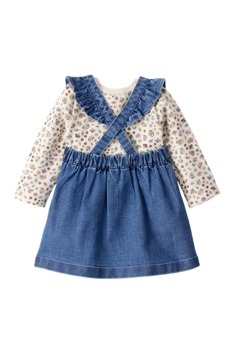 Set tres piezas, jumper jean, remera y medias de algodón Sin color