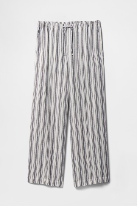 Pantalón De Lino Mujer Blue White Stripe