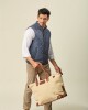 Bolso Tafeta y Cuero Azul Beige