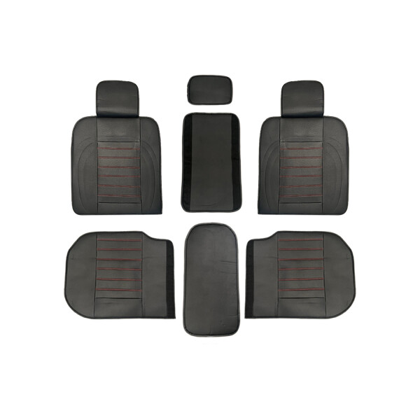 Cubreasientos Eco Cuero Negro Con Detalles Rojos 11 Piezas Cubreasientos Eco Cuero Negro Con Detalles Rojos 11 Piezas
