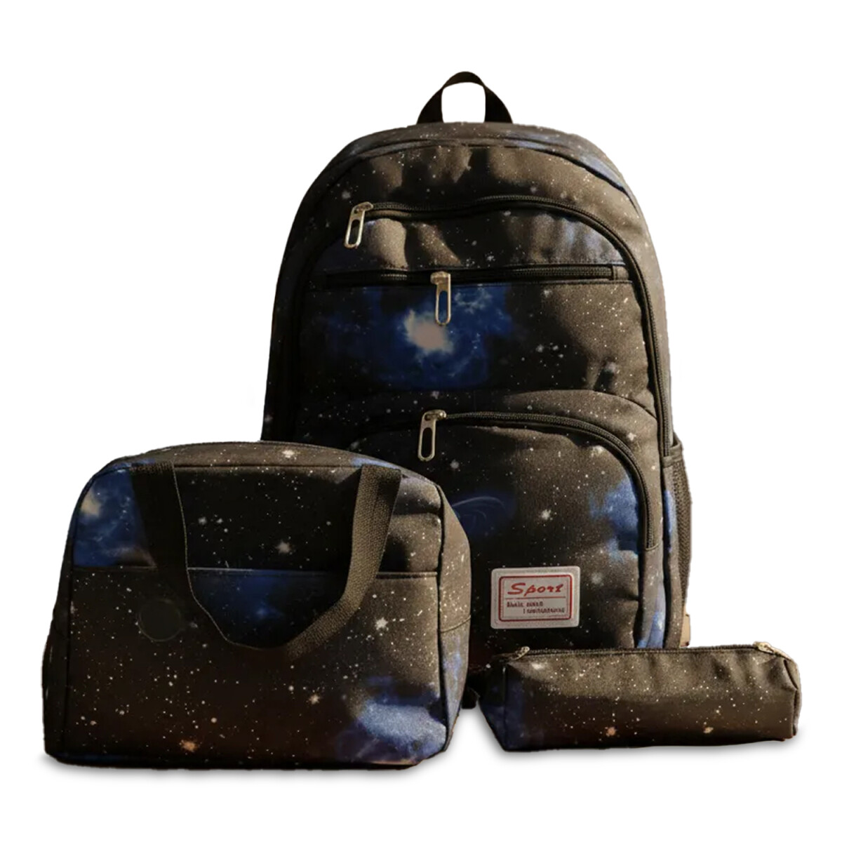 Set Mochila Lonchera Cartuchera Unisex Resistente 3 Piezas - Azul 