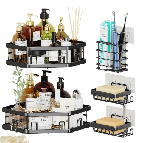 Estante Organizador Adhesivo Set X5 Esquinero De Ducha Baño Negro Mate BAN010 Estante Organizador Adhesivo Set X5 Esquinero De Ducha Baño Negro Mate BAN010