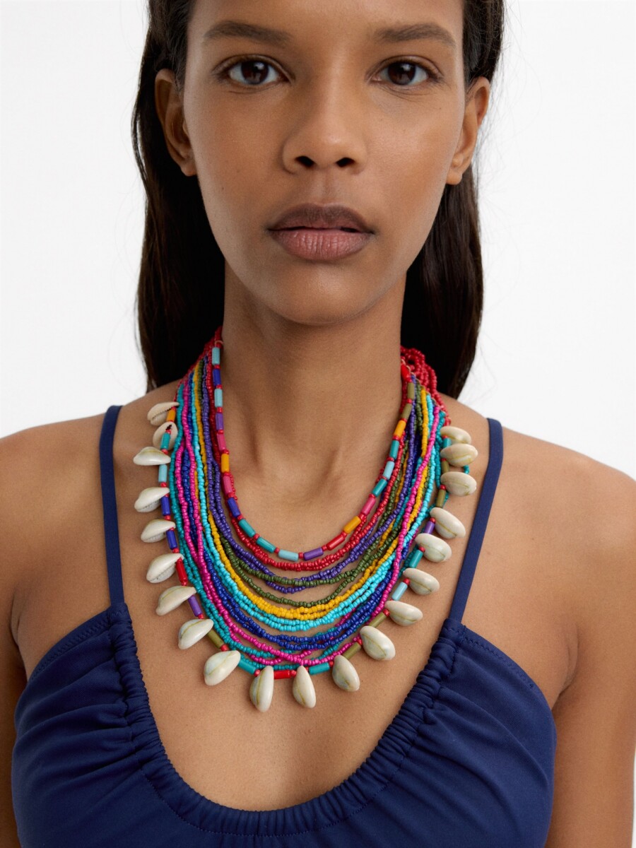 Collar Múltiples Hileras De Cuentas Con Conchas multicolor