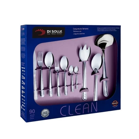 JUEGO 90 PIEZAS CUBIERTOS ACERO INOX. CLEAN CAJA DI SOLLE JUEGO 90 PIEZAS CUBIERTOS ACERO INOX. CLEAN CAJA DI SOLLE