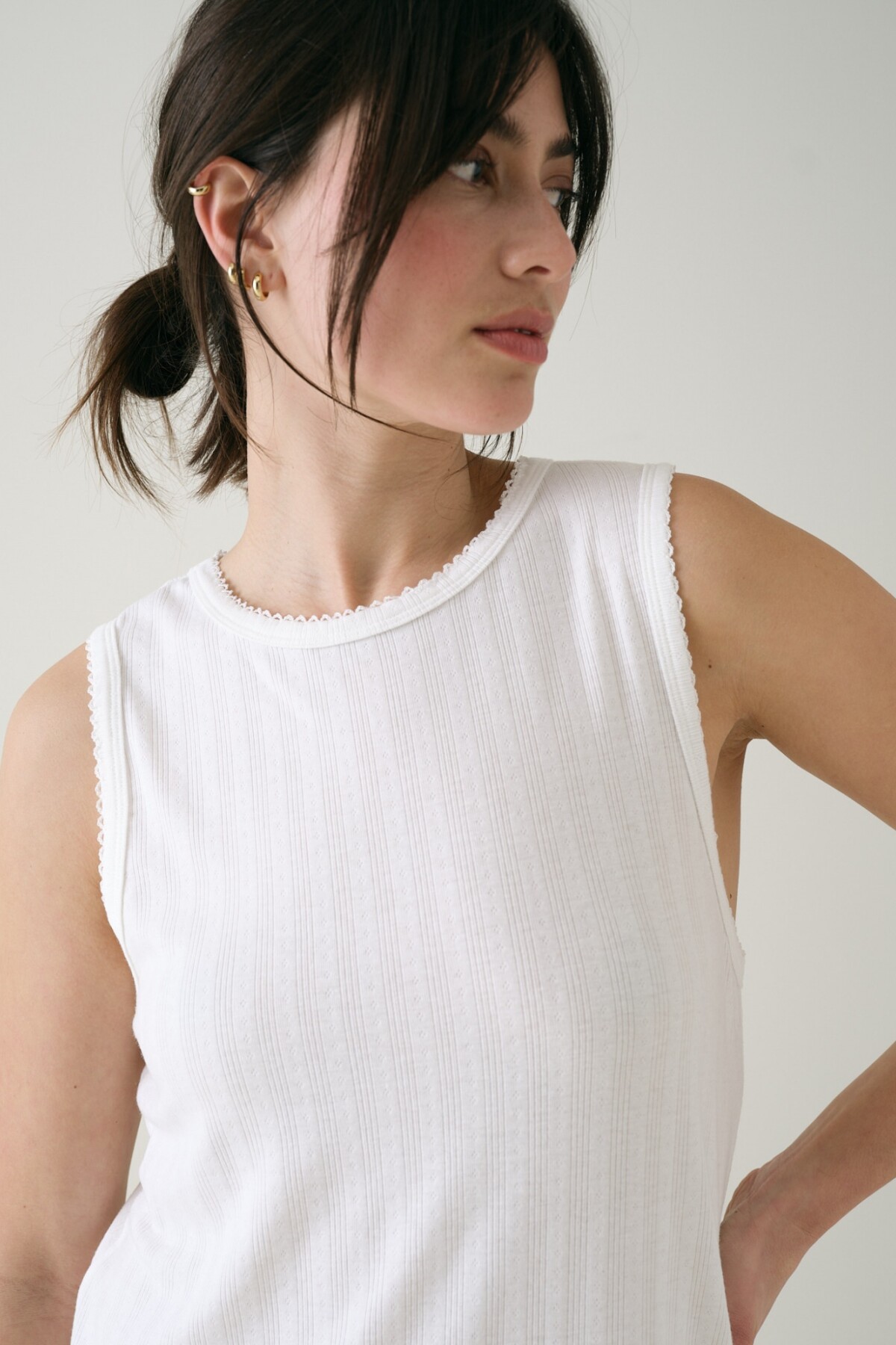 Camisón Sin Manga Pointelle Blanco