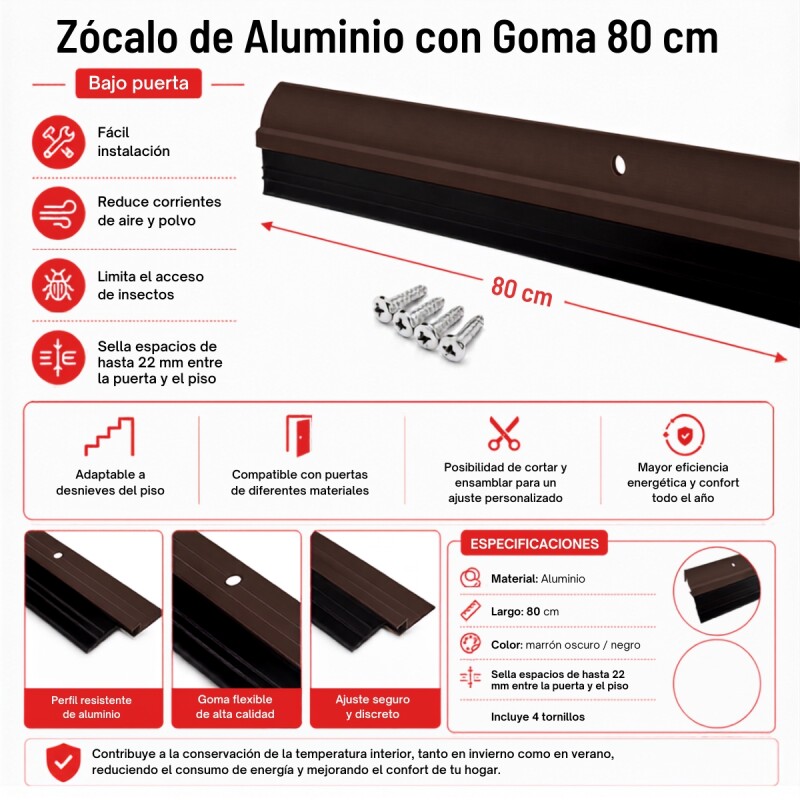 Zócalo de aluminio con goma 80cm MARRON