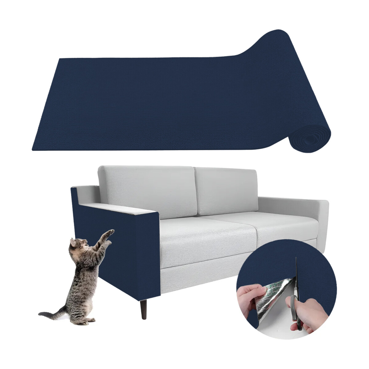 Rascador Gato Adhesivo 100x60cm Protector Muebles Sofá Pared - Azul Marino 