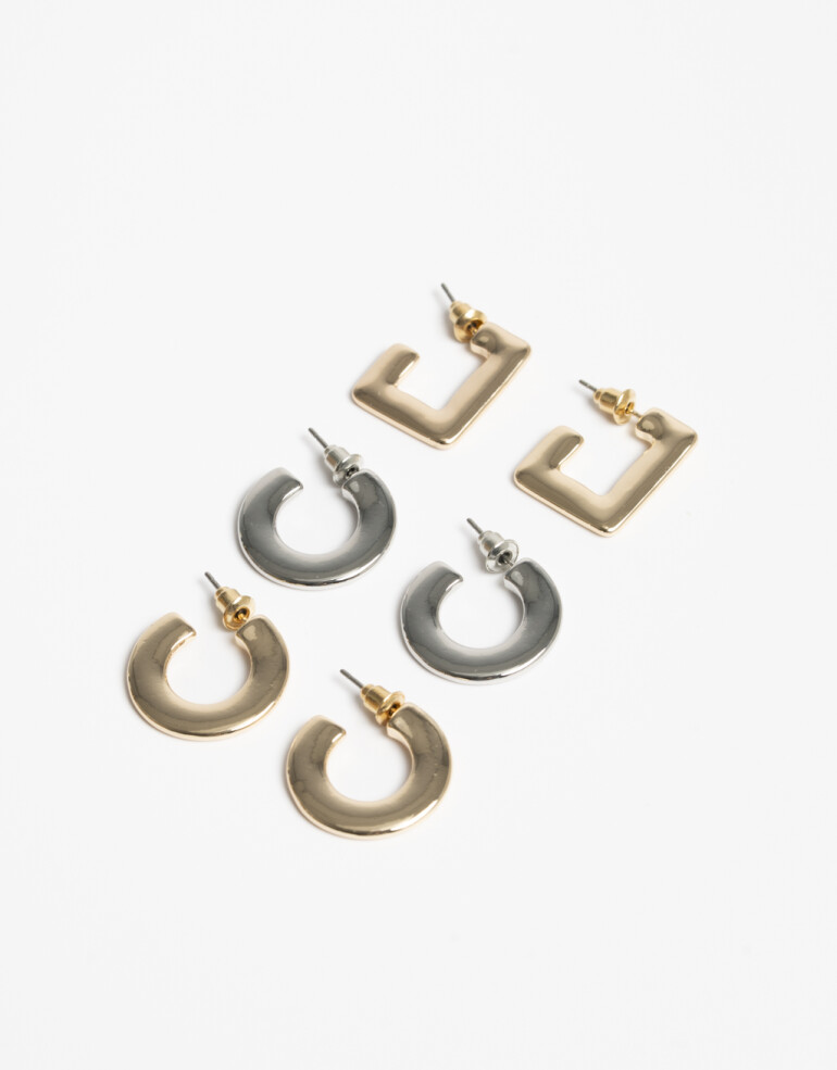 Aros Argollas Set Metal Set De Argollas Biplating - Dorado