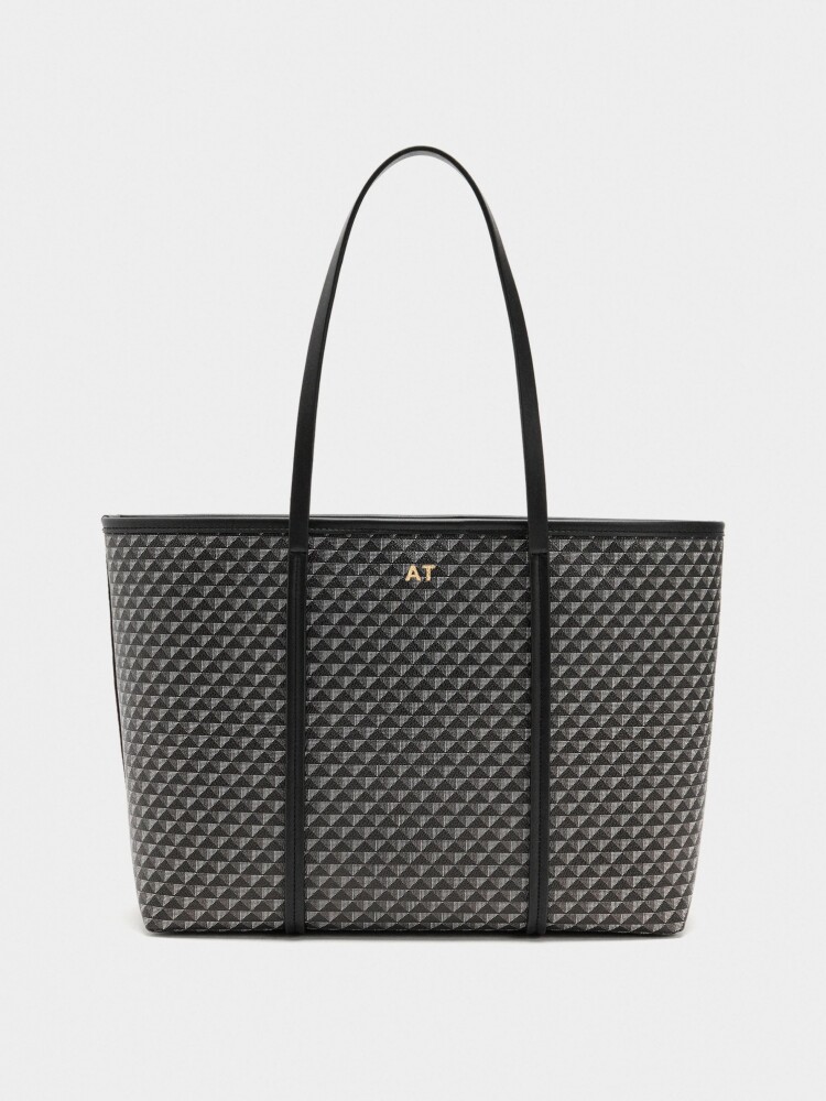Bolso Shopper Estampado Con Bolsa Extraíble negro