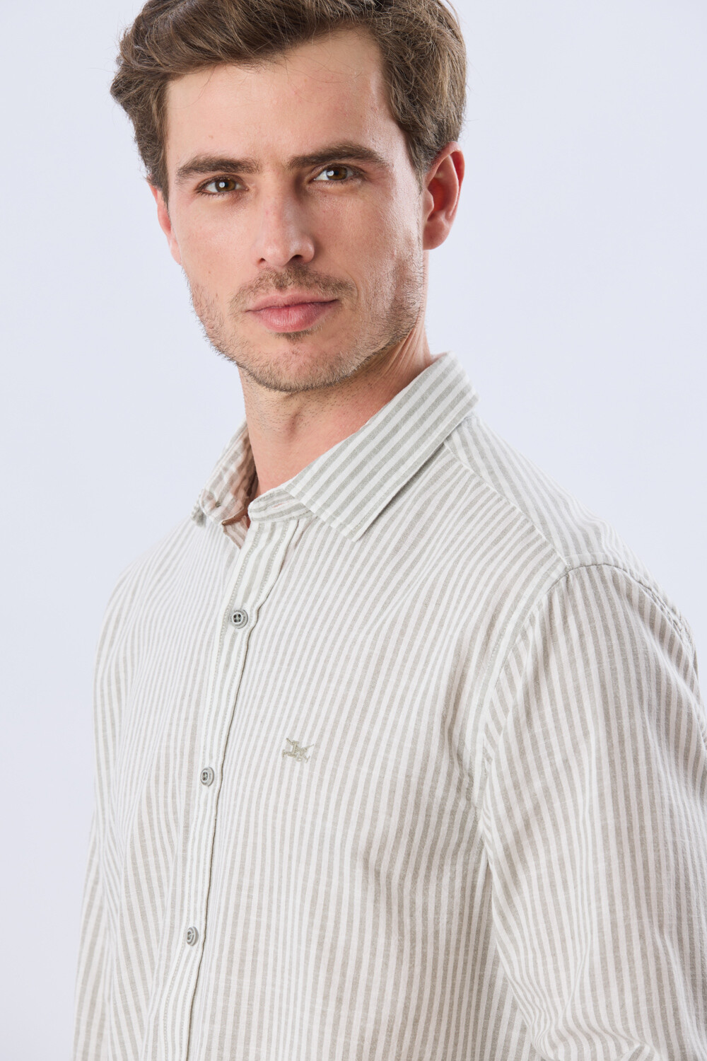CAMISA RAYADA DE LINO Verde