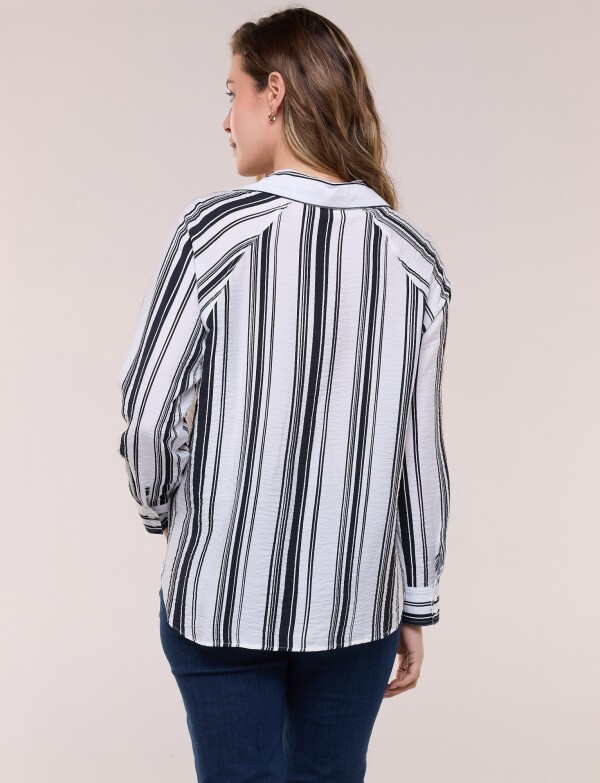 Camisa Rayada De Crepe Con Manga Raglán BLANCO/NEGRO