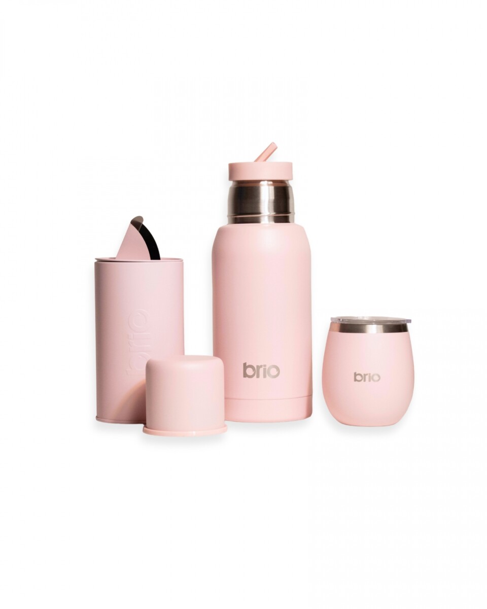 Set termo 750ml + mate redondo + yerbera 200gr - ROSA 