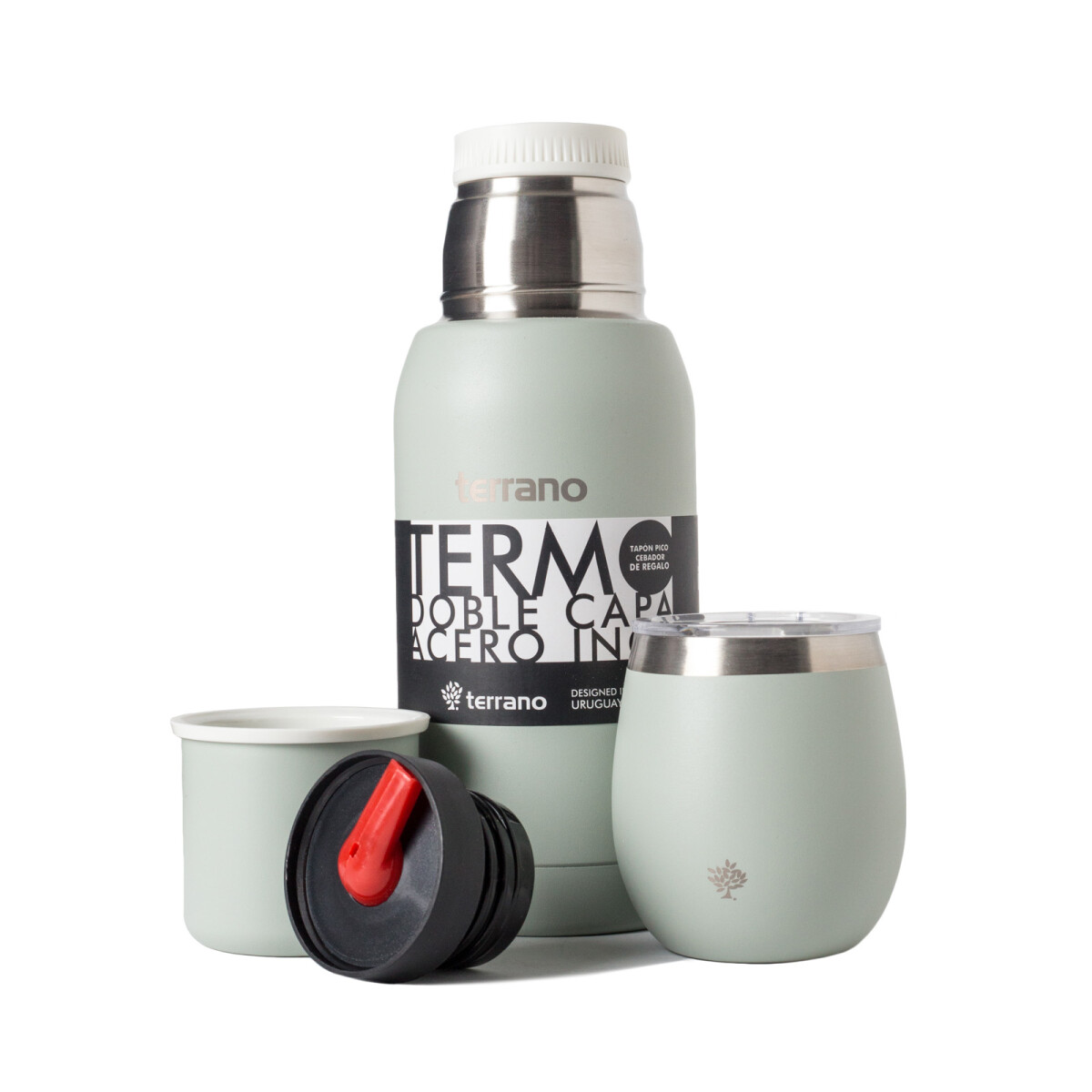 Set Acero 750ml / Mate con Tapa - Oliva 