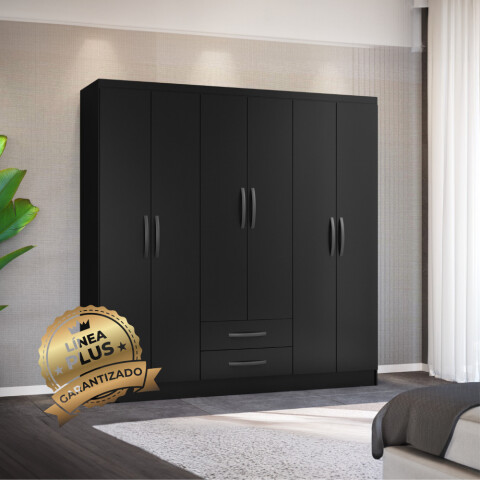 Armario Ropero Placard de 6 Puertas Línea Plus con 2 Cajones y Perchero Horizontal - MDP - Negro Armario Ropero Placard de 6 Puertas Línea Plus con 2 Cajones y Perchero Horizontal - MDP - Negro